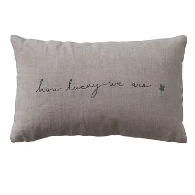 Creative Co-op How Lucky We Are Embroidered Lumbar Pillow In Gray
