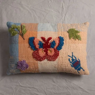 Creative Co-op Indoor/outdoor Woven Fabric Pillow With Tufting, Embroidery, And Insects In Multicolor