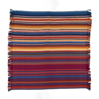 Creative Co-op Indoor/outdoor Woven Fabric Throw With Stripes And Fringe, Multicolor