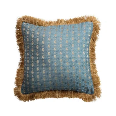 Creative Co-op Jacquard Fabric Blend Square Pillow With Brocade Pattern, Eyelash Fringe & Velvet Bac In Multicolor
