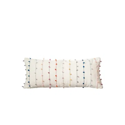 Creative Co-op Lumbar Pillow With Embroidery Loop In Off White/multi
