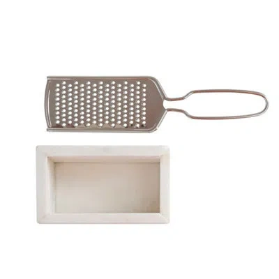Creative Co-op Marble And Stainless Steel Grater In Beige