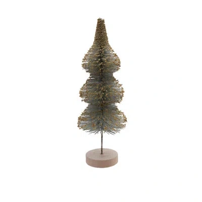 Creative Co-op Medium Sisal Bottle Brush Tree With Glitter And Wood Base In Mint