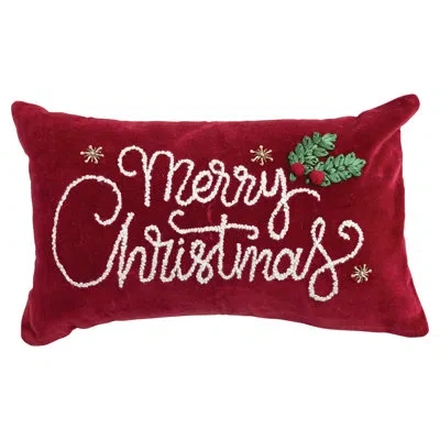 Creative Co-op Merry Christmas Cotton Velvet Lumbar Pillow In Red