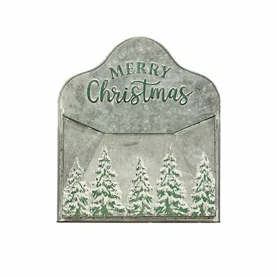 Creative Co-op 'merry Christmas Embossed Metal Mailbox In Grey