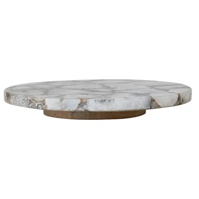 Creative Co-op Natural Agate Lazy Susan With Mango Wood Base In Grey