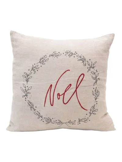 Creative Co-op Noel Embroidered Linen Pillow In Beige In Neutral