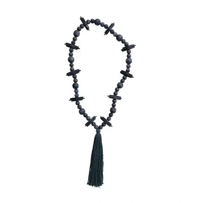 Creative Co-op Oak Wood Bead Garland With Cotton Tassel In Black