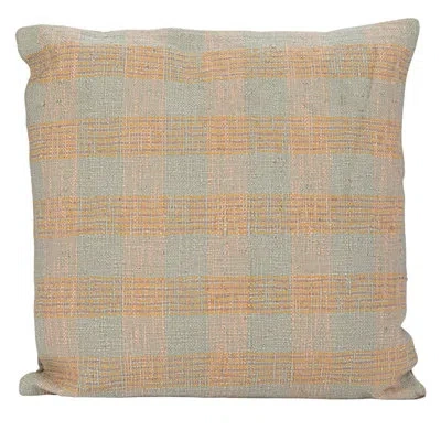 Creative Co-op Plaid Cotton Throw Pillow In Gray;orange