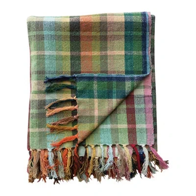 Creative Co-op Plaid Woven Cotton Throw With Pattern And Fringe In Multicolor