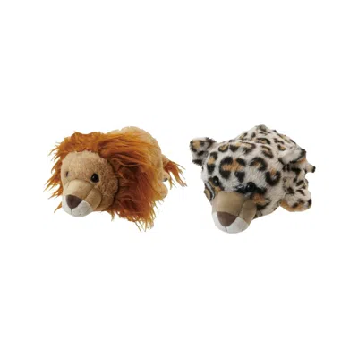 Creative Co-op Plush 2-in-1 Peek-a-boo Lion Leopard Toy In Brown In Multi