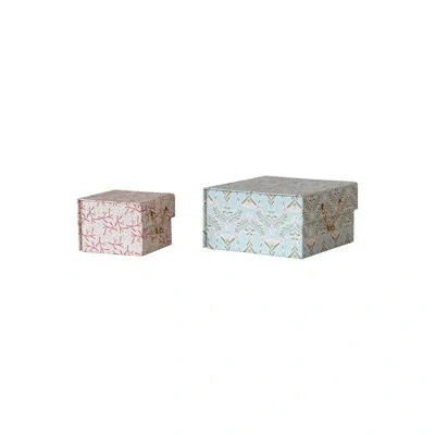 Creative Co-op Printed Paper Gift Boxes With Berry And Dove Patterns And Closures In Multicolor