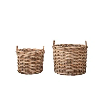 Creative Co-op Rattan Woven Basket Set With Handles In Natural