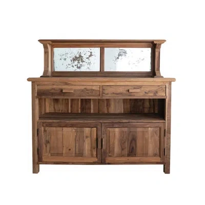 Creative Co-op Reclaimed Wood Vintage Reproduction Sideboard With Antique Mirrored Back In Natural