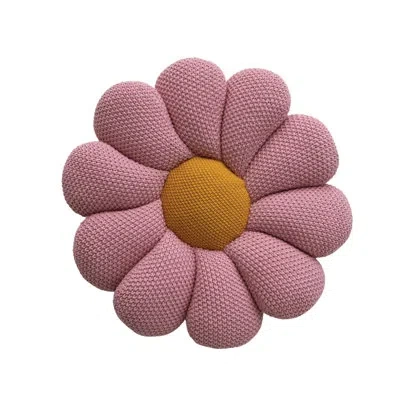 Creative Co-op Round Cotton Knit Flower-shaped Pillow In Yellow;pink