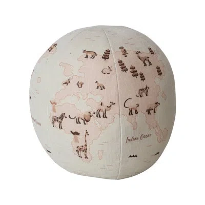 Creative Co-op Round Fabric Printed Globe Shaped Orb Pillow With Animals And Embroidery, Multicolor