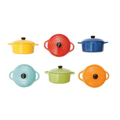 Creative Co-op Round Stoneware Mini Bakers With Lids In Multicolor