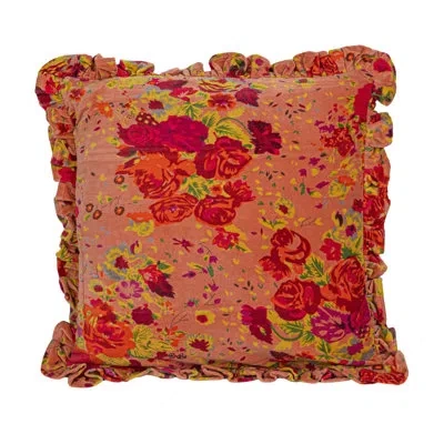 Creative Co-op Ruffled Cotton Throw Pillow In Red;yellow;orange