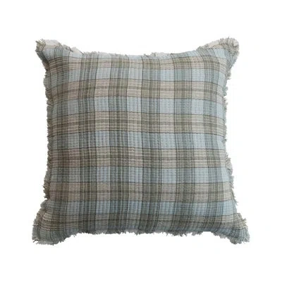 Creative Co-op Rustic Woven Cotton Double Cloth Pillow With Chambray Back And Frayed Edges In Multicolor