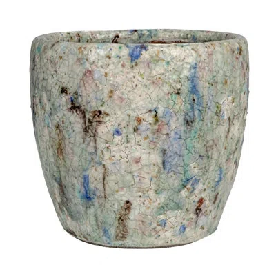 Creative Co-op Shoreline Large Terra-cotta Planter With Crackle Glaze, Blue In Blue;beige