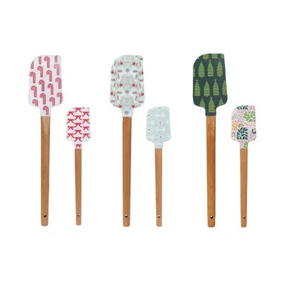 Creative Co-op Silicone And Wood Spatulas With Holiday Pattern In Multi