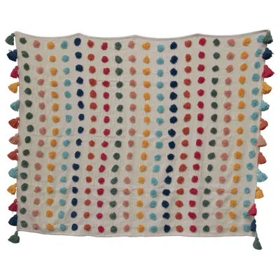 Creative Co-op Soft Woven Cotton Throw With Tufted Dots And Tassels In Multi