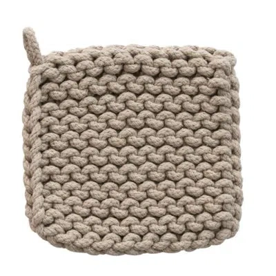 Creative Co-op Square Cotton Crocheted Potholder In Brown,gray,beige