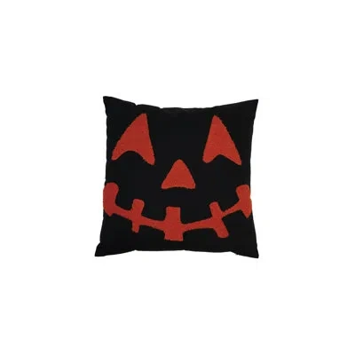 Creative Co-op Square Cotton Pillow With Jack-o-lantern Embroidery In Black;orange