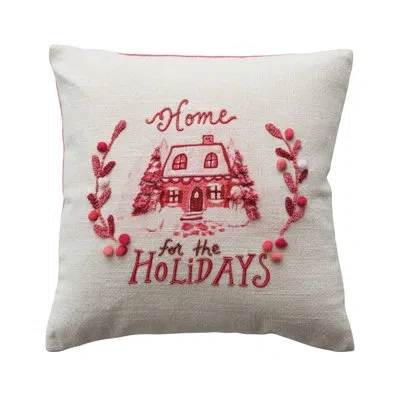 Creative Co-op Square Cotton Slub Printed Pillow In Multicolor