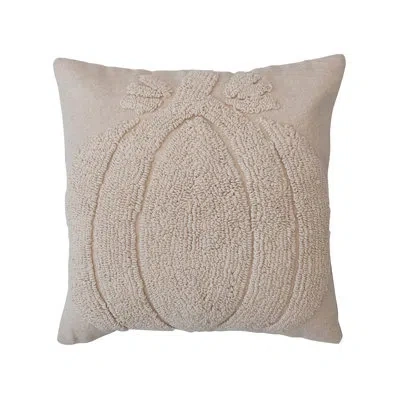 Creative Co-op Square Cotton Slub Tufted Pillow With Pumpkin & Chambray Back In Cream