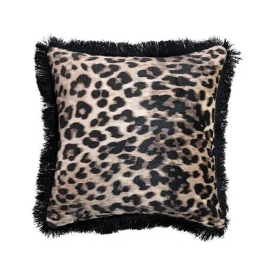 Creative Co-op Square Cotton Velvet Leopard Print Pillow With Fringe In Multicolor