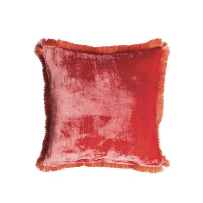 Creative Co-op Square Fabric Blend Pillow With Eyelash Fringe In Berry