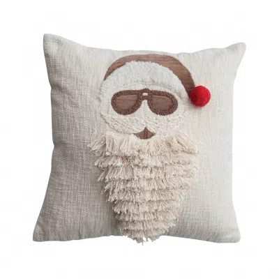 Creative Co-op Square Pillow With Embroided Image In Beige In White