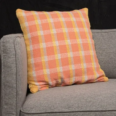 Creative Co-op Square Plaid Woven Cotton Pillow In Multicolor