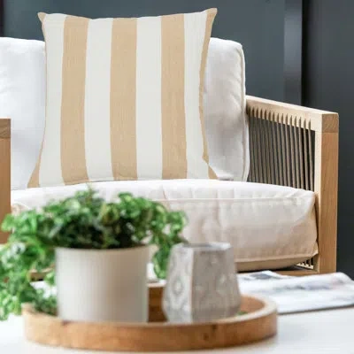 Creative Co-op Square Striped Cotton Pillow, Grey In Beige,pillow Cover Only - No Insert