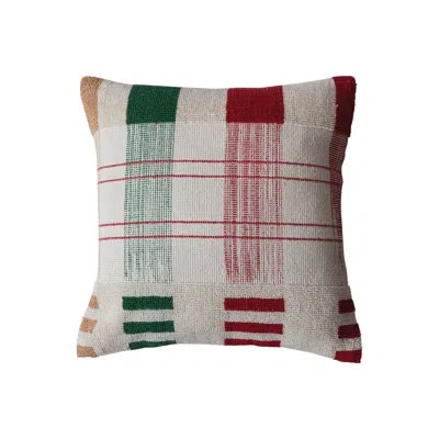 Creative Co-op Square Textured Woven Cotton Pillow In Gray,green,red