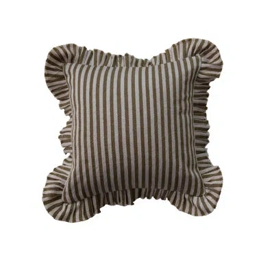 Creative Co-op Square Woven Fabric Indoor/outdoor Pillow With Stripes And Ruffle In Green