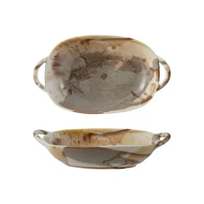 Creative Co-op Stoneware Baker Server With Handles In Reactive Glaze In Multicolor