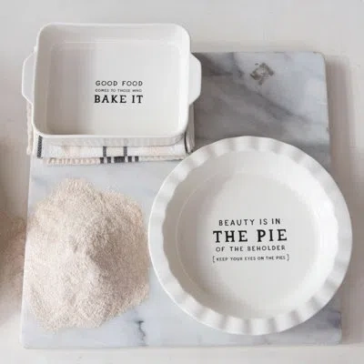 Creative Co-op Stoneware Baker With "good Food Comes To Those Who Bake It " In White,black