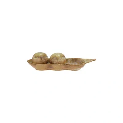 Creative Co-op Stoneware Pea Shaped Salt & Pepper Shaker Set In Green