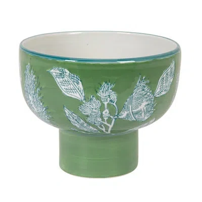 Creative Co-op Stoneware Pedestal Bowl In Green