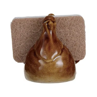 Creative Co-op Stoneware Turkey Shaped Sponge Holder With Sponge And Reactive Glaze In Brown