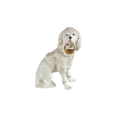 Creative Co-op Stoneware Vintage Staffordshire Poodle Basket In White