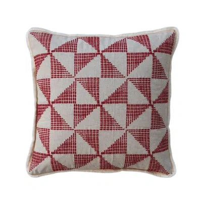 Creative Co-op Stonewashed Cotton & Linen Pillow With Triangle Pattern In Red;natural