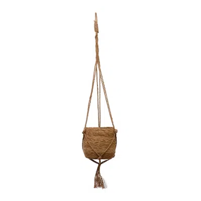 Creative Co-op Straw Planter With Jute Hanger In Brown