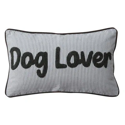 Creative Co-op Striped Cotton Blend Lumbar Pillow With Tufted “dog Lover” In Black