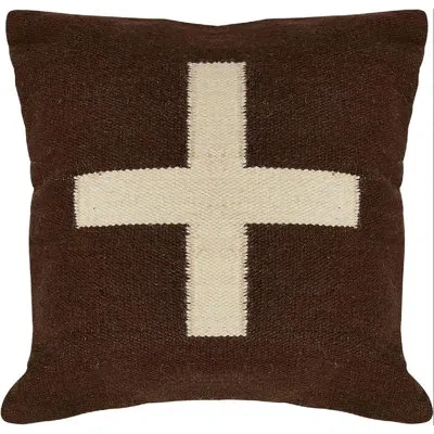 Creative Co-op Swiss Cross Cotton Wool Throw Pillow And In Brown