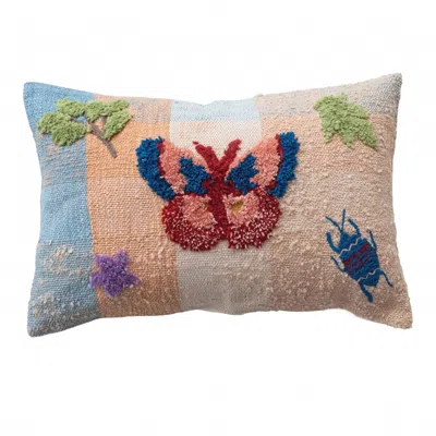 Creative Co-op Tufted & Embroidered Butterfly & Insect Woven Thow Pillow In Multi