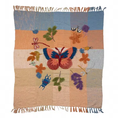 Creative Co-op Tufted & Embroidered Butterfly & Insect Woven Throw Blanket - 60" X 50" In Multi