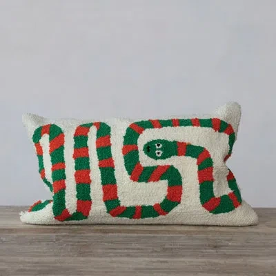 Creative Co-op Tufted Cotton Snake Lumbar Pillow In Multicolor